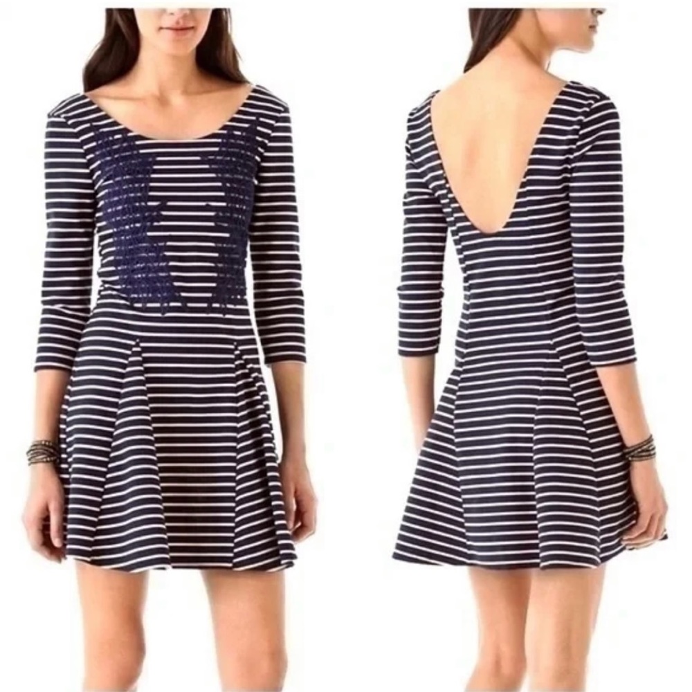 Free People Dress | Nautical Blue and Light Pink with Lace, Size XS